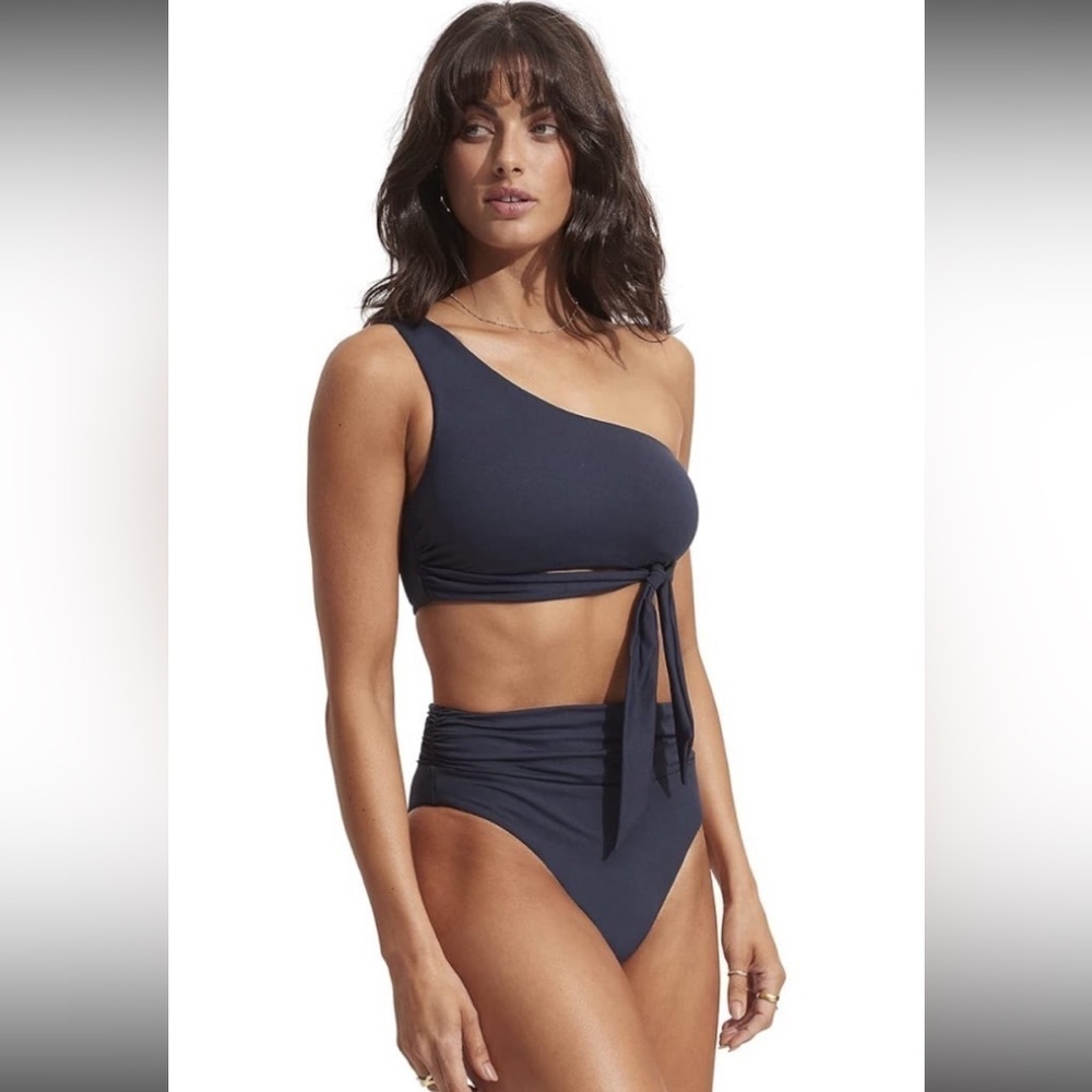 Seafolly One Shoulder Top High Leg Cheeky Bottom Bikini NWT size 6 & 8